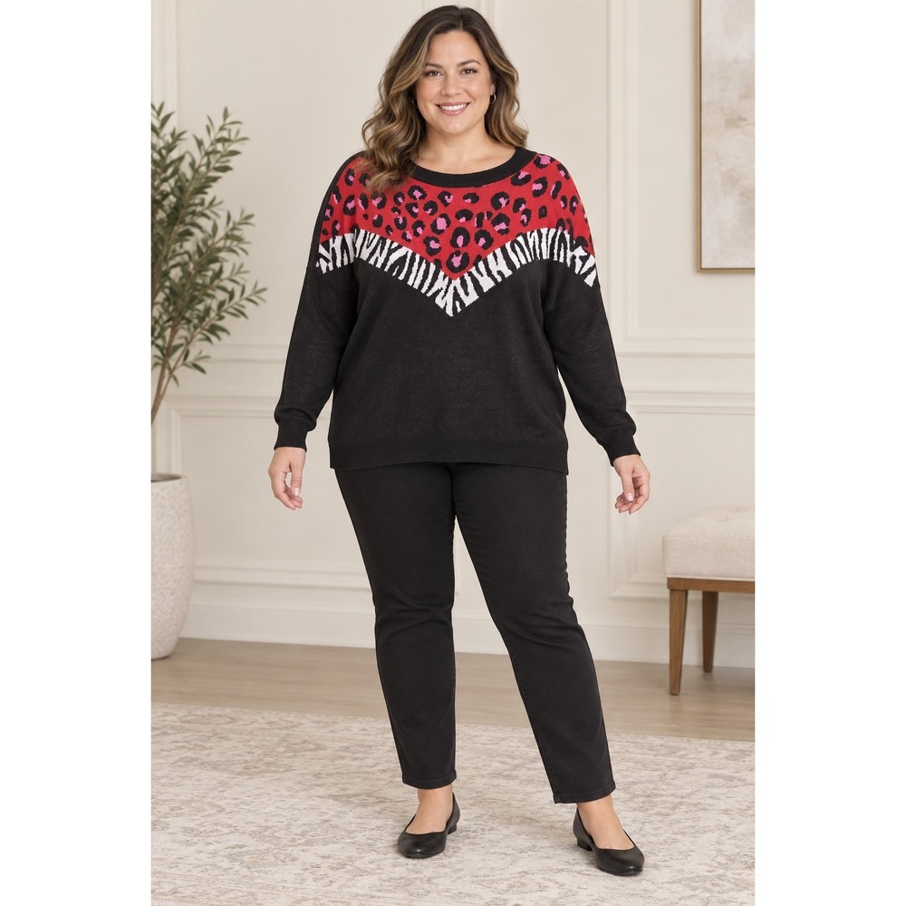 Bar III Women's XXL Leopard Zebra Animal Print Tapered Knit Sweater